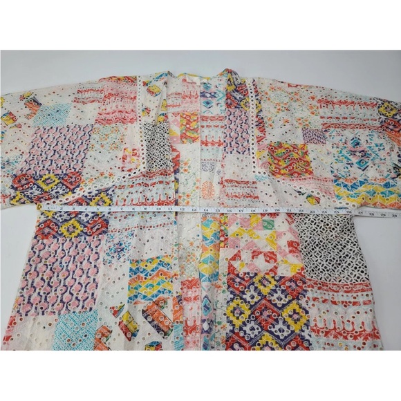 Anthropologie Rayne Patchwork Eyelet Kimono Multicolor One Size Womens - Picture 6 of 7